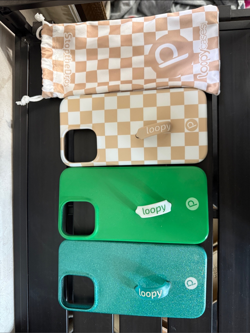 Loopy Case Phone Cases in Teal, Green, and Beige Checkered - iPhone 13 ProMax